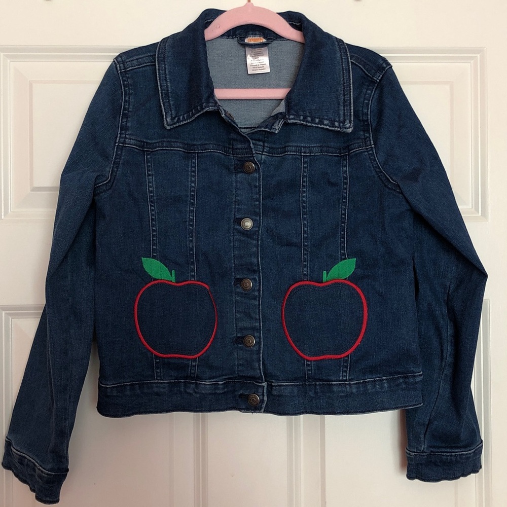 Gymboree Girls Blue Denim Jacket with Apple-shaped Pockets, size 10